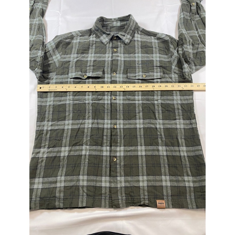 Banded Mens XL Plaid Flannel Button Down Shirt Olive Green Grey Long Sleeve - Picture 9 of 11